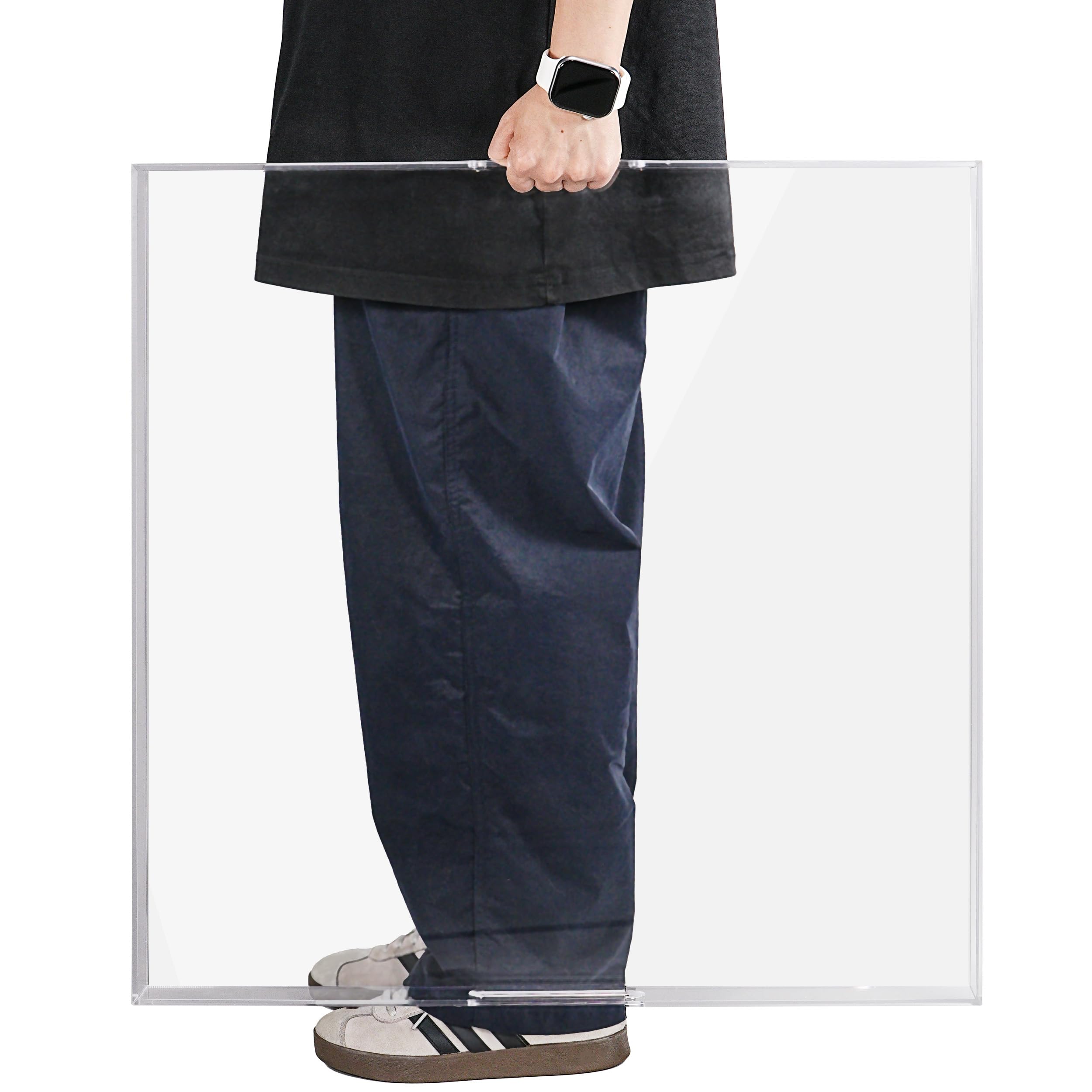 KEVJES Large Clear Acrylic Serving Tray with Handles-24x24x2 Inch Spill Proof Tray for Ottoman,Coffee Table, Breakfast, Tea, Food, Butler -Safe Edge