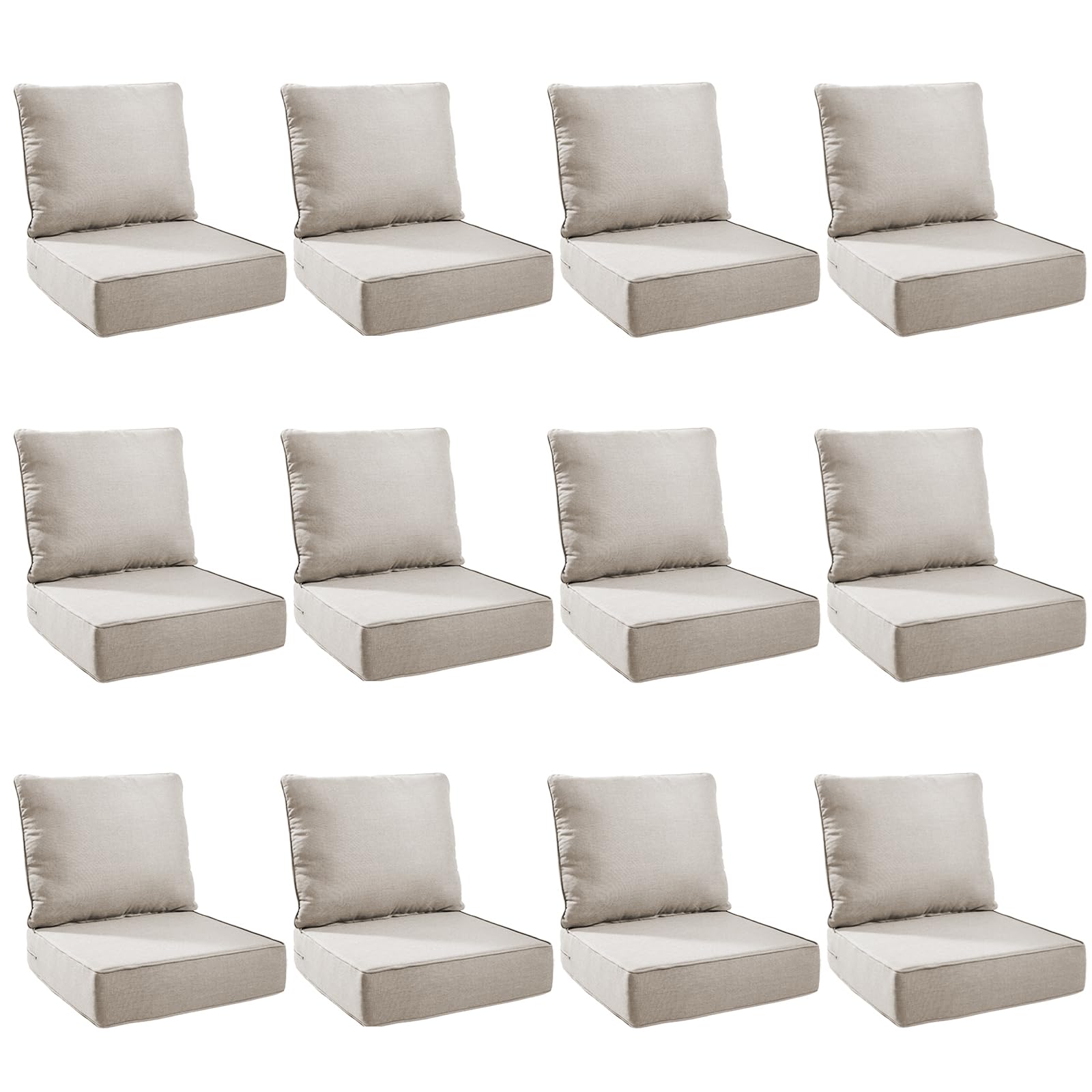 Outdoor Cushion Set for Patio Furniture, UV Resistant, Water Resistant - 6 Inch Thick Foam Garden Cushions– 24x24 Inch Patio Seat Covers for Chair/Sofa/Couch | Beige | 12-Pack |