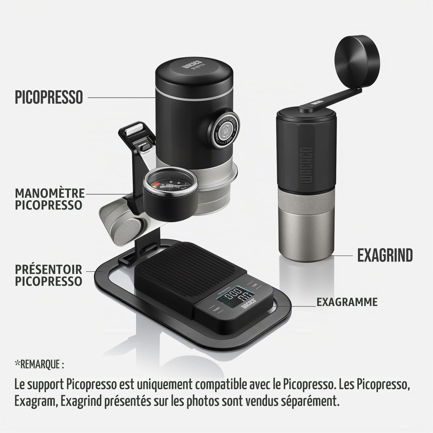 WACACO Picopresso Stand, accessoire pour Picopresso, composé de quatre parties facilement démontables (pour Picopresso uniquement), noir