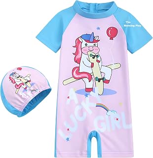 THE MORNING PLAY Swimsuit for Kids with Cap, One-Piece Rash Guard, Short Sleeve Swimwear for Kids Girls Price In India