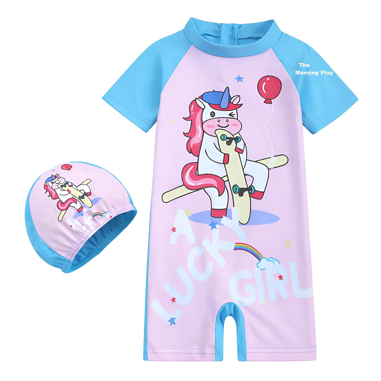 THE MORNING PLAY Swimsuit for Kids with Cap, One-Piece Rash Guard, Short Sleeve Swimwear for Kids Girls - Review, Price and Buying Guide