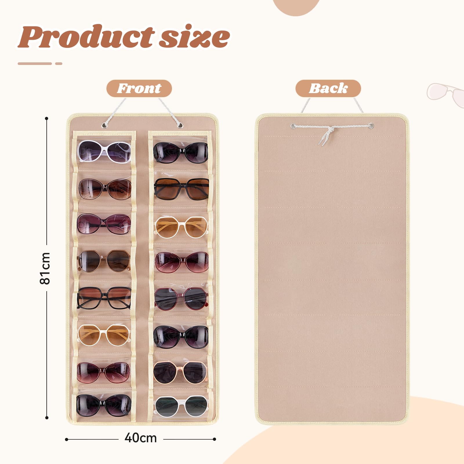 Portaocchiali Da Appendere Con 15 Scomparti - Custodia In Feltro Antipolvere Con 2 Panni Per Pulizia - Foto 3