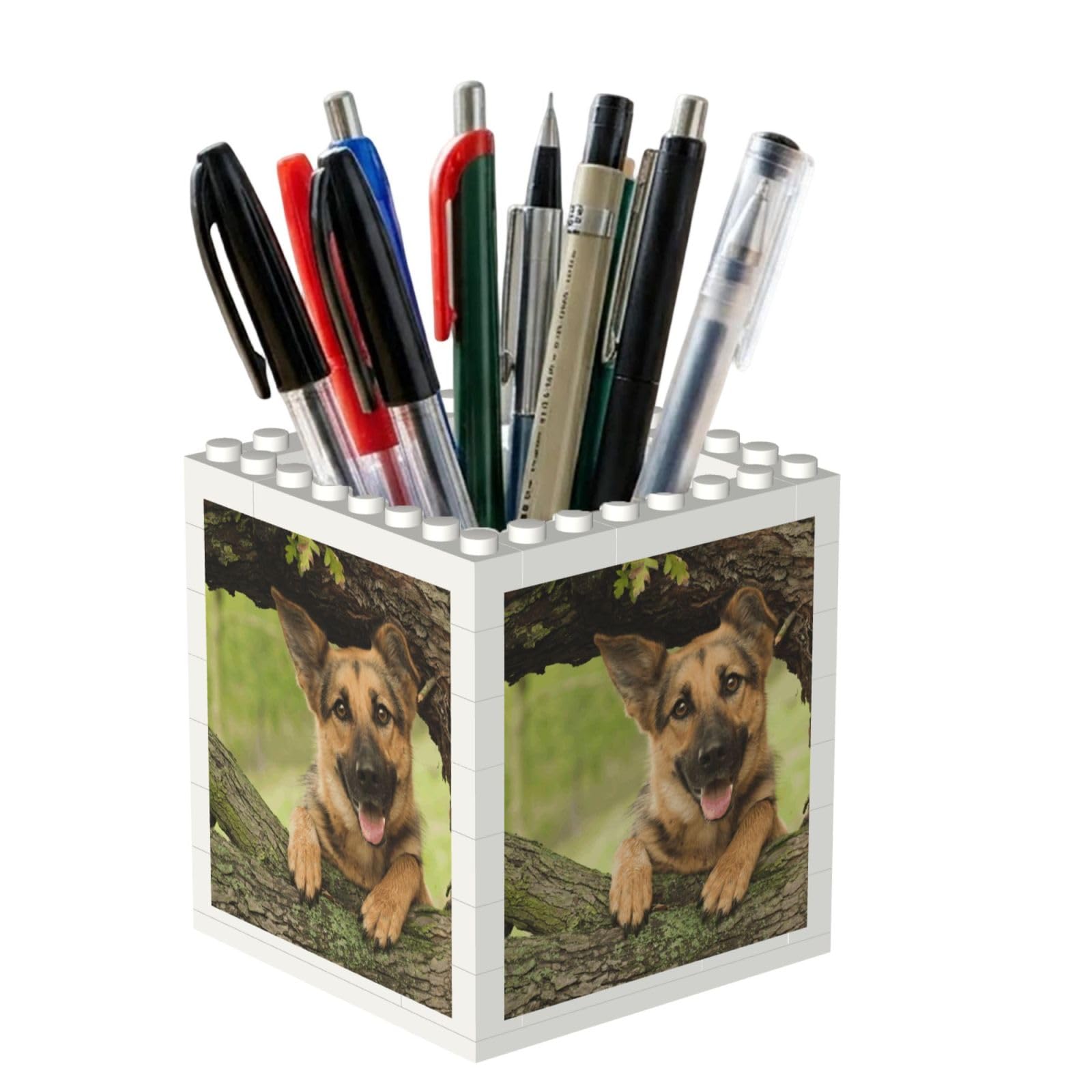 Poadnly German Shepherd Dog Tree, Pen Pot Pencil Holder for Office Home School, Compact Desk Organiser for Office Stationery