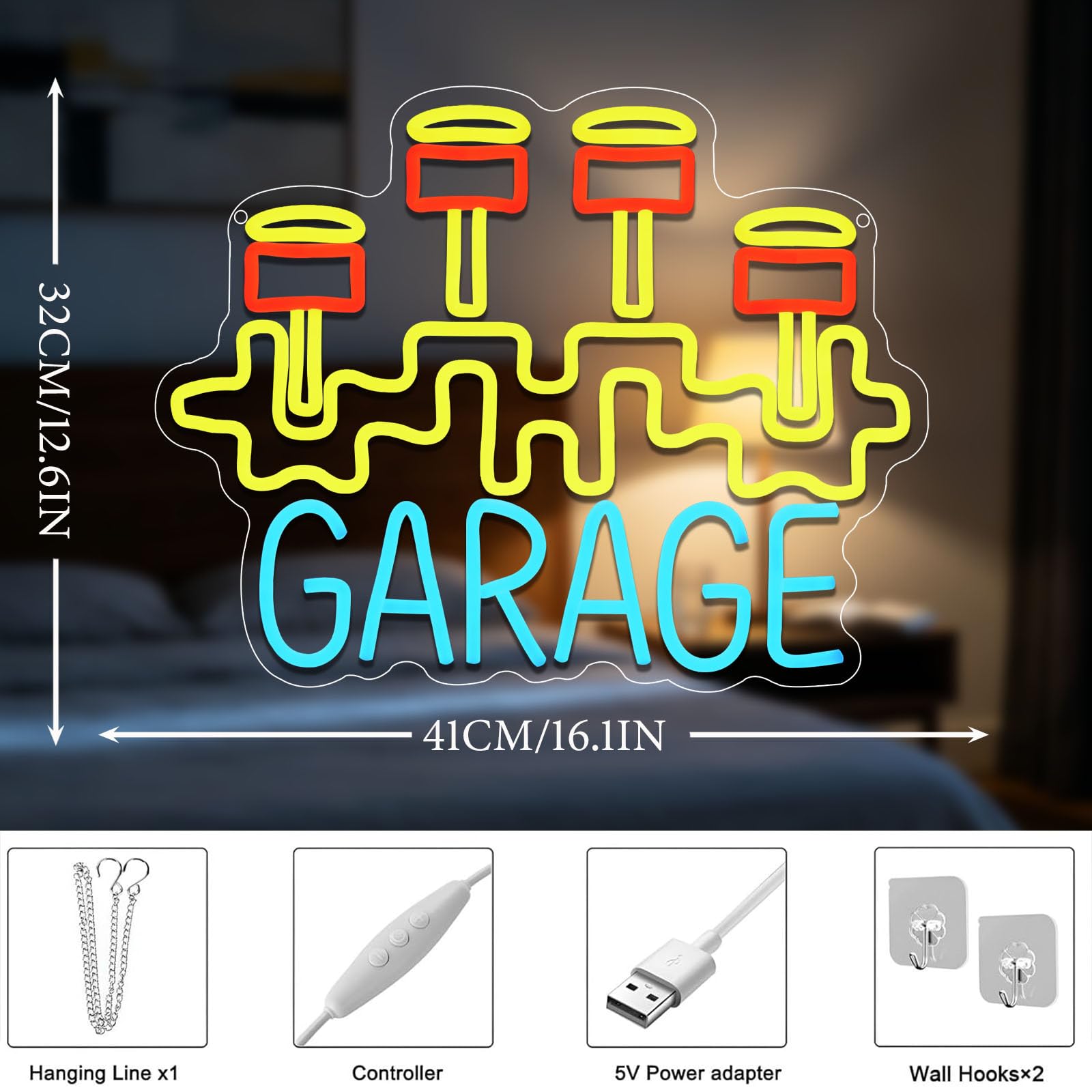 Neonowy szyld garażowy, kolorowe światło neonowe LED, neonowe światło, USB, do dekoracji, garażu, naprawy samochodu, prezent dla miłośników samochodów
