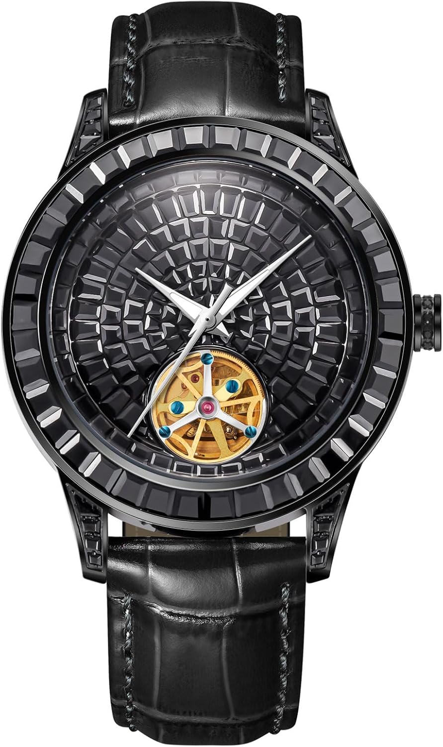 Automatic Watches for Men, Men's Luxury Mechanical Watch with Rhinestone Dial and Stainless Steel Case