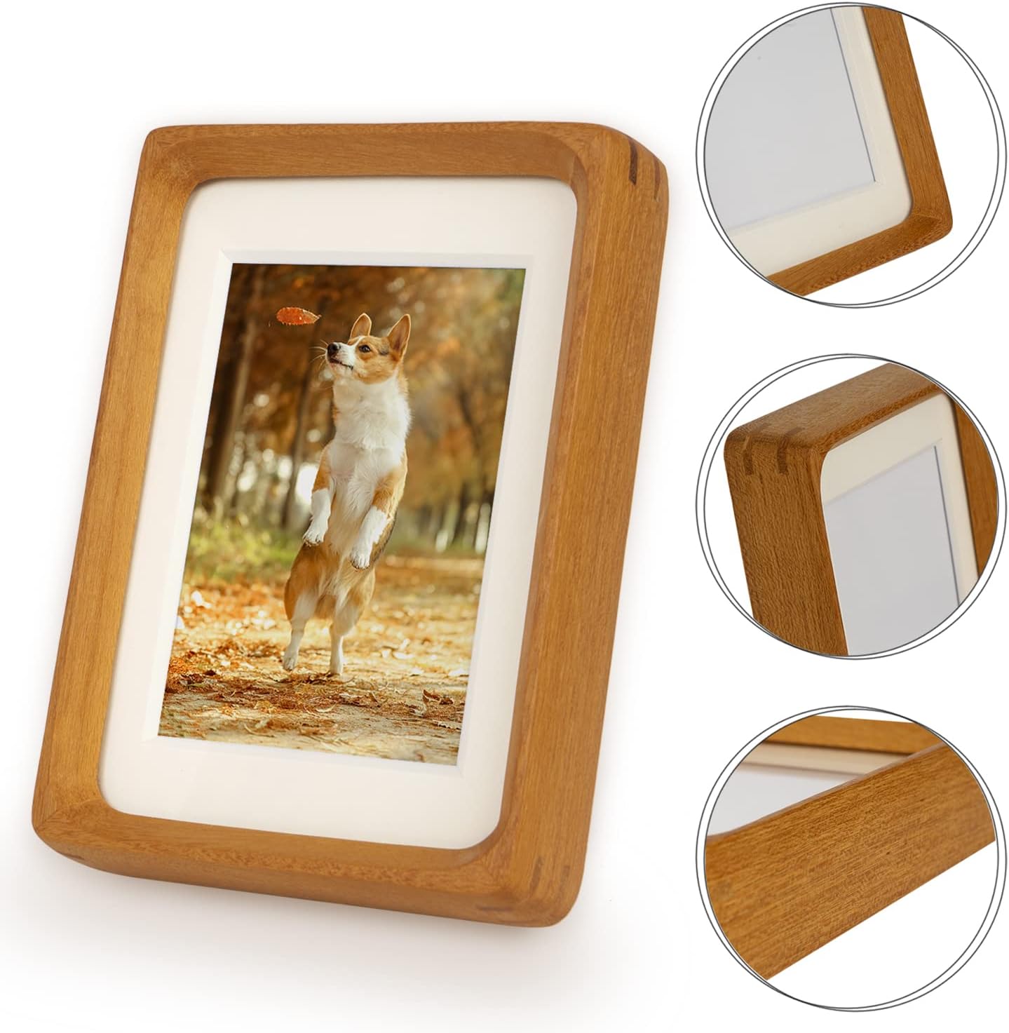 Solid Natural Wood Picture Frames with Mat for Wall Rustic Tabletop Photo Frame,Vertical or Horizontal Display(Teak,6x8 matted to 5x7)