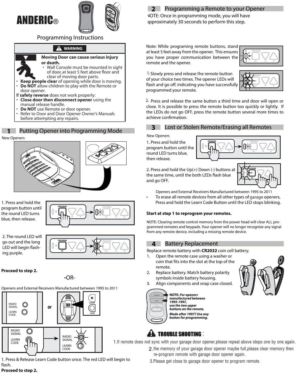 [2 Pack] Anderic G3TBX for G3T-BX G3T-R G3T-A Intellicode 315/390MHZ Remote for Genie Overhead Door Garage Door Opener