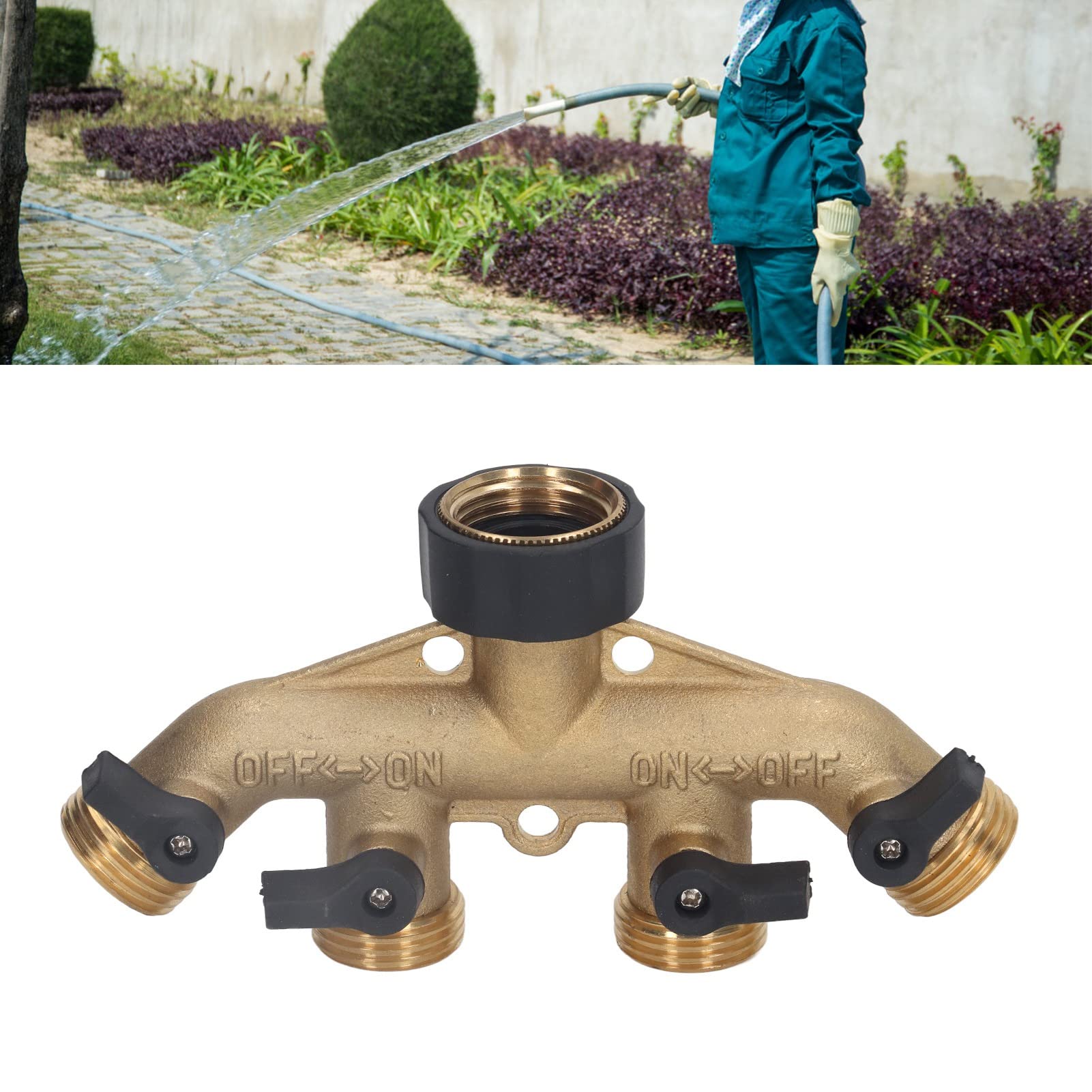 Divisor de agua de 4 vías, divisor de manguera de jardín de metal de 4 vías, conector de manguera de agua resistente para riego de jardín