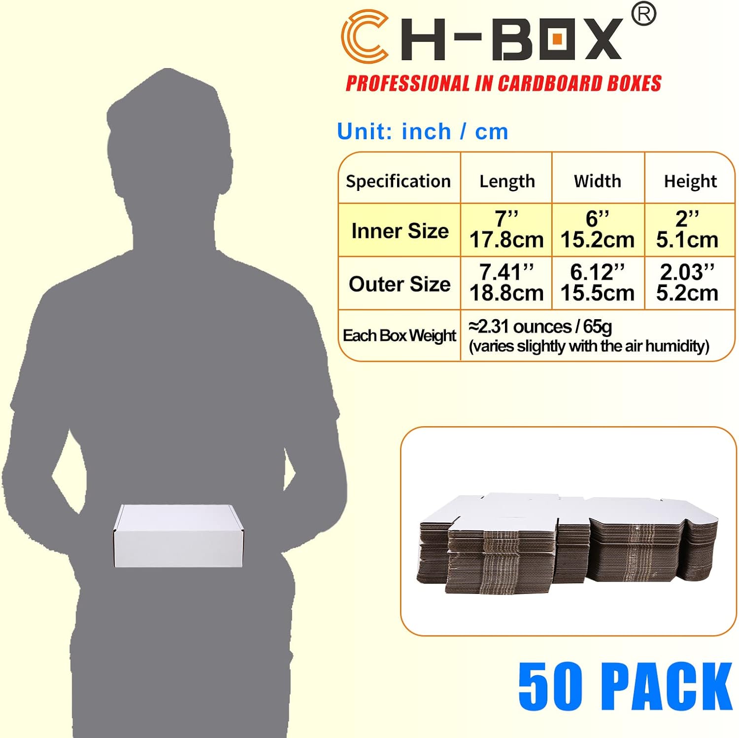 CH-BOX 50 Pack 9x6x2'' Small Shipping Boxes, Corrugated Cardboard Mailers for Business, White (CM962) : Office Products