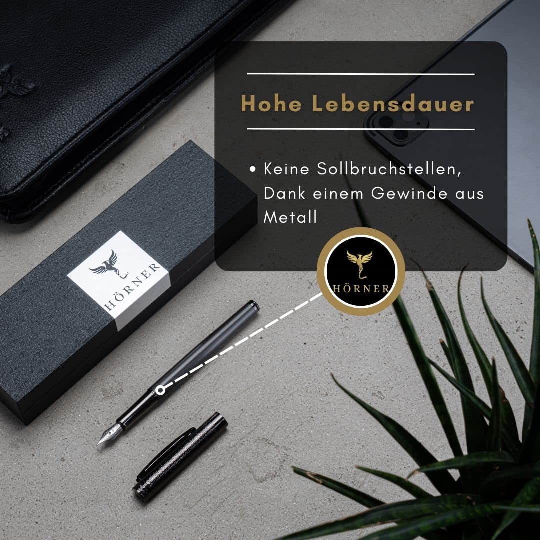 Hörner Levio- Hochwertiger Füllfederhalter Grau I Premium Geschenkbox I Tinte in Schwarz I Luxus Design I Edel Feder Made in Germany I Attraktiver Stift für Herren und Damen