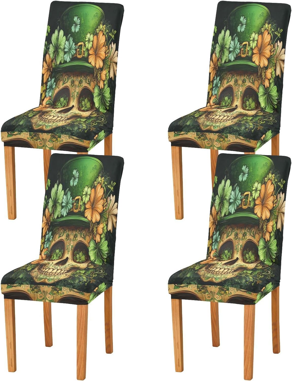 ALAZA Chair Covers for Dining Room, St. Patricks Day Clover Leaves Skull Stretch Chair Cover Sets Chair Protector Removable Washable for Ktichen Restaurant Hotel