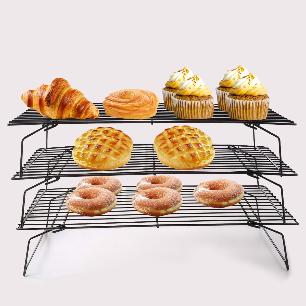 FoldabStackabCake - Estante de refrigeración para pasteles, galletas y pasteles, disponible en juegos de 1 y 3 piezas, dimensiones: 40 x 25 x 20 cm y 40 x 25 x 6,6 cm