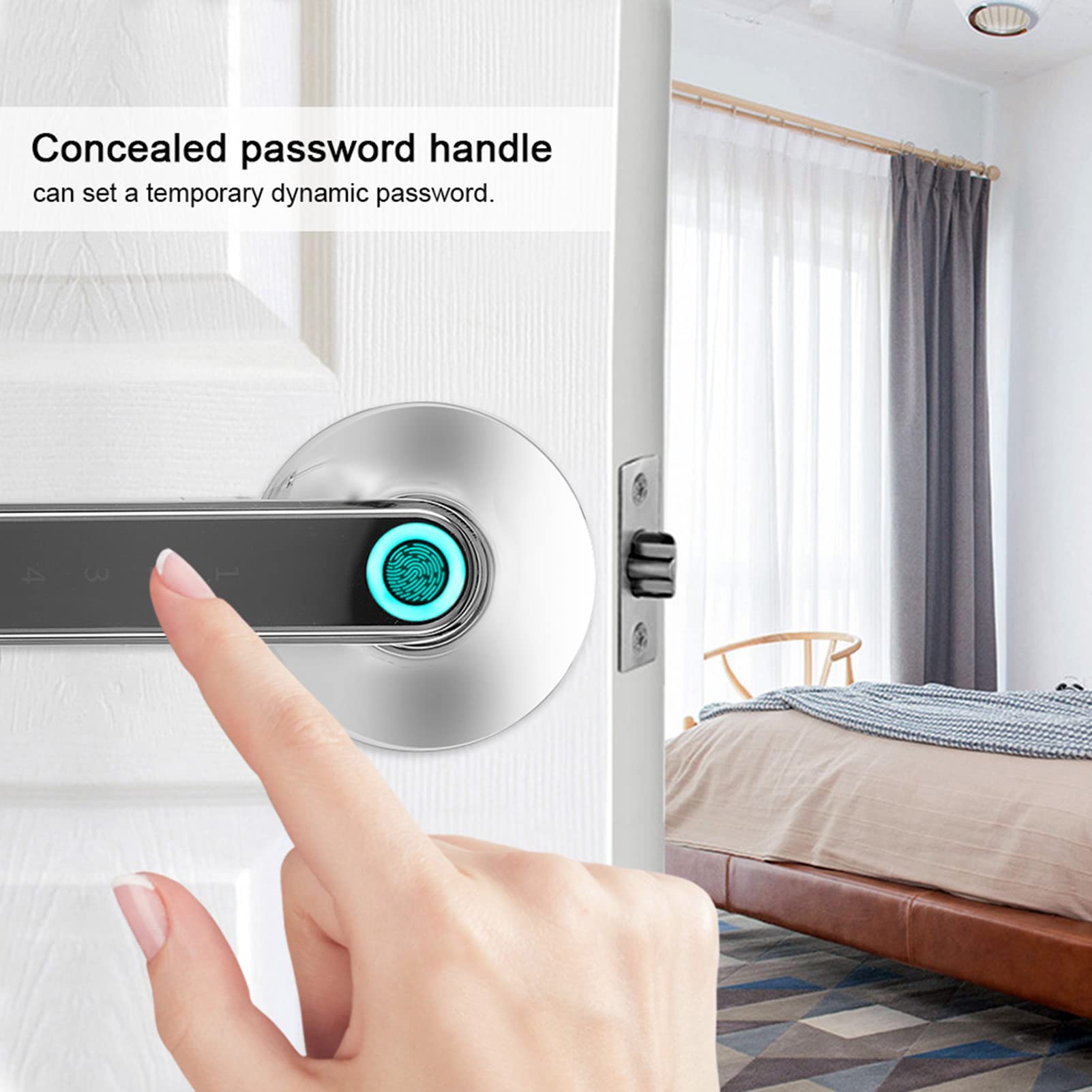 Fingerabdruck-Türschloss Türgriff mit Tastatur Keyless Entry Türschloss Biometrisches intelligentes USB-Ladetürschloss Home Hotel Office Apartment Schlafzimmer geeignet(helles Chrom)