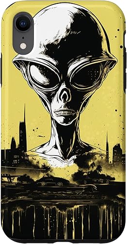 Vista 16 de iPhone 14 Pro Cute Green Alien Head UFO Space Face Alien Case