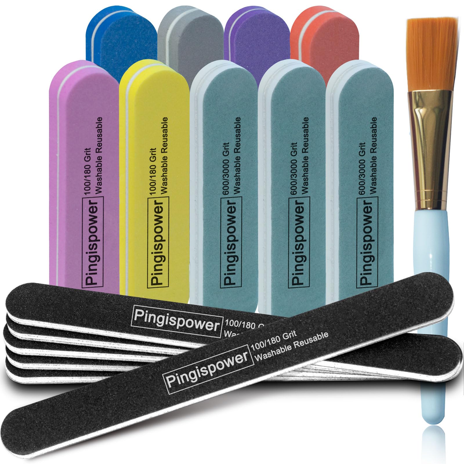 Nail Files and Buffers, 16PCS Professional Emery Boards Nail File & Buffer Block for Natural Nails,100/180 & 600/3000 Grit, Dual Sided Reusable Washable Manicure Kit for Women Home & Salon