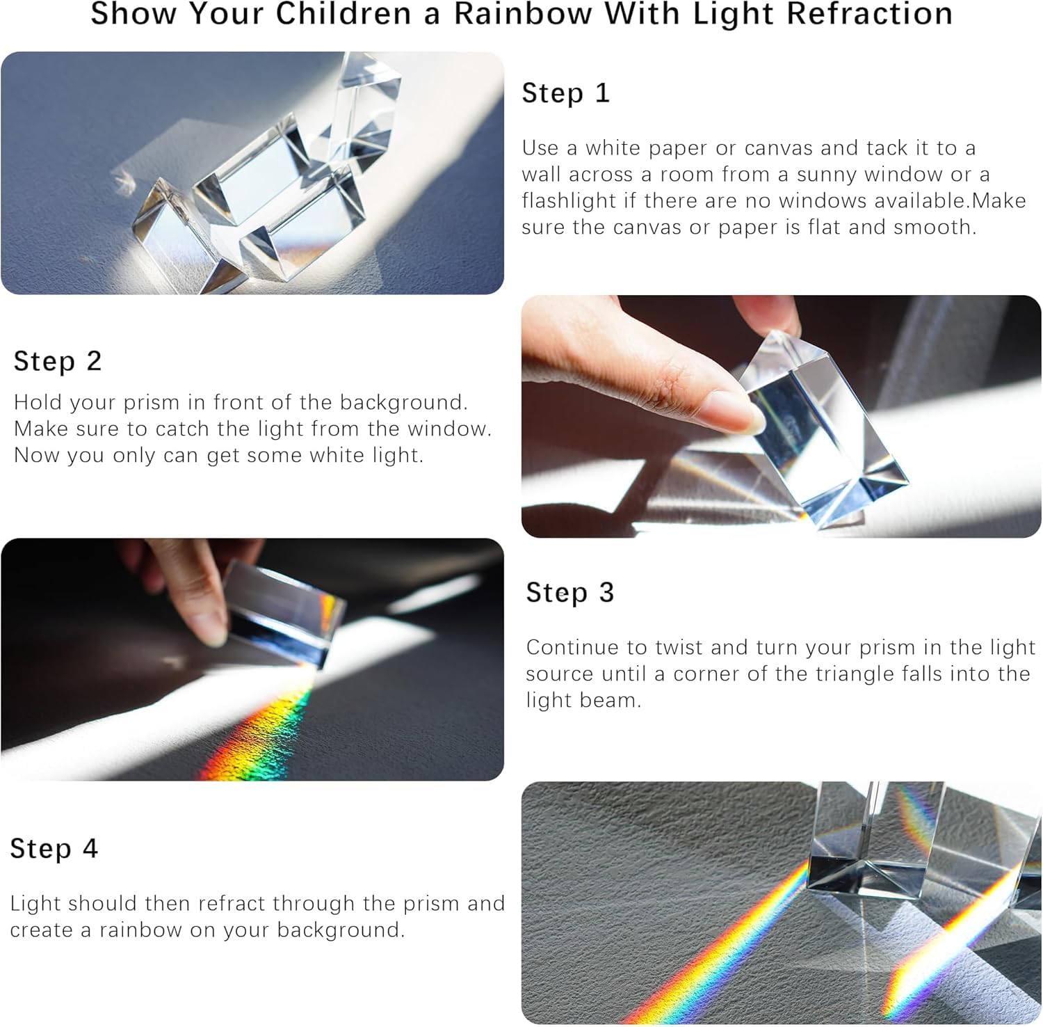 4 Stück 50 mm klares K9-Kristall-Dreiecksprisma für Foto, Regenbogenlichter, Kristall-optische Prismen, Glas, Physik, Unterricht, gebrochenes Lichtspektrum, Studenten, Geschenk