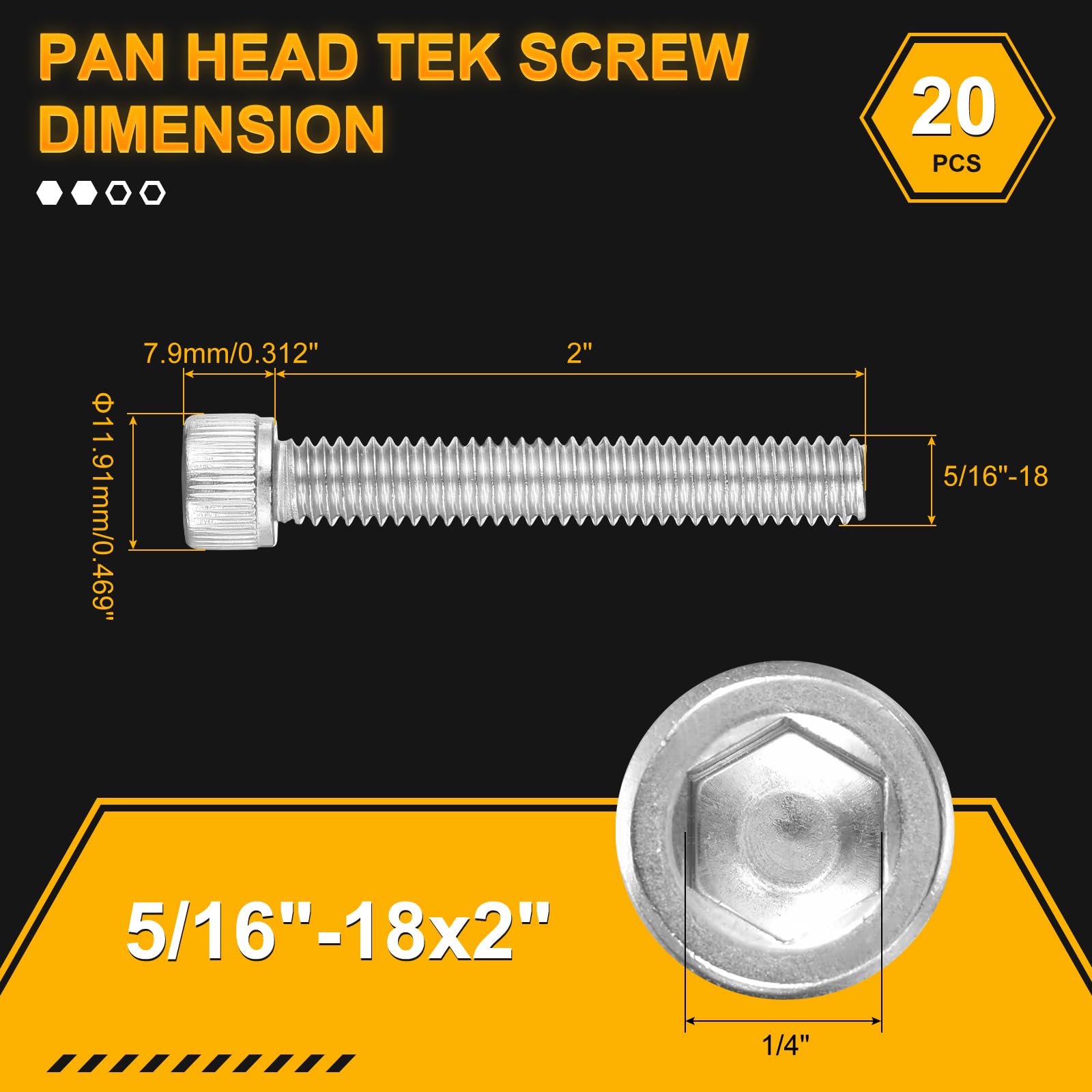 DTGN 5/16"-18x2" Socket Head Cap Screws Bolts, 20Pack, Good for Road Bicycle Mountain Bike, Auto, Motorcycle - Image 2