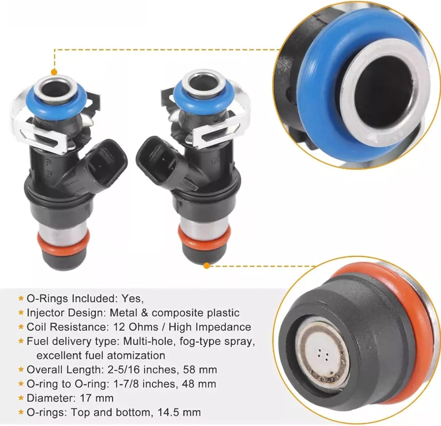 12580681 Fuel Injectors for Chevy Silverado/GMC Sierra 1500 4.8L/5.3L GAS 2007 2008 2009 for Tahoe Suburban Express for Sierra 2500 3500 Yukon Savana 2 Holes, Replace OE FJ887 19421333