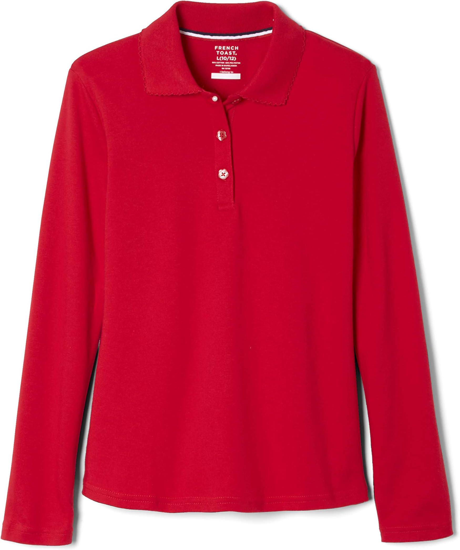 Girls Plus Size' Uniform Long Sleeve Polo with Picot Collar (Standard & Plus)