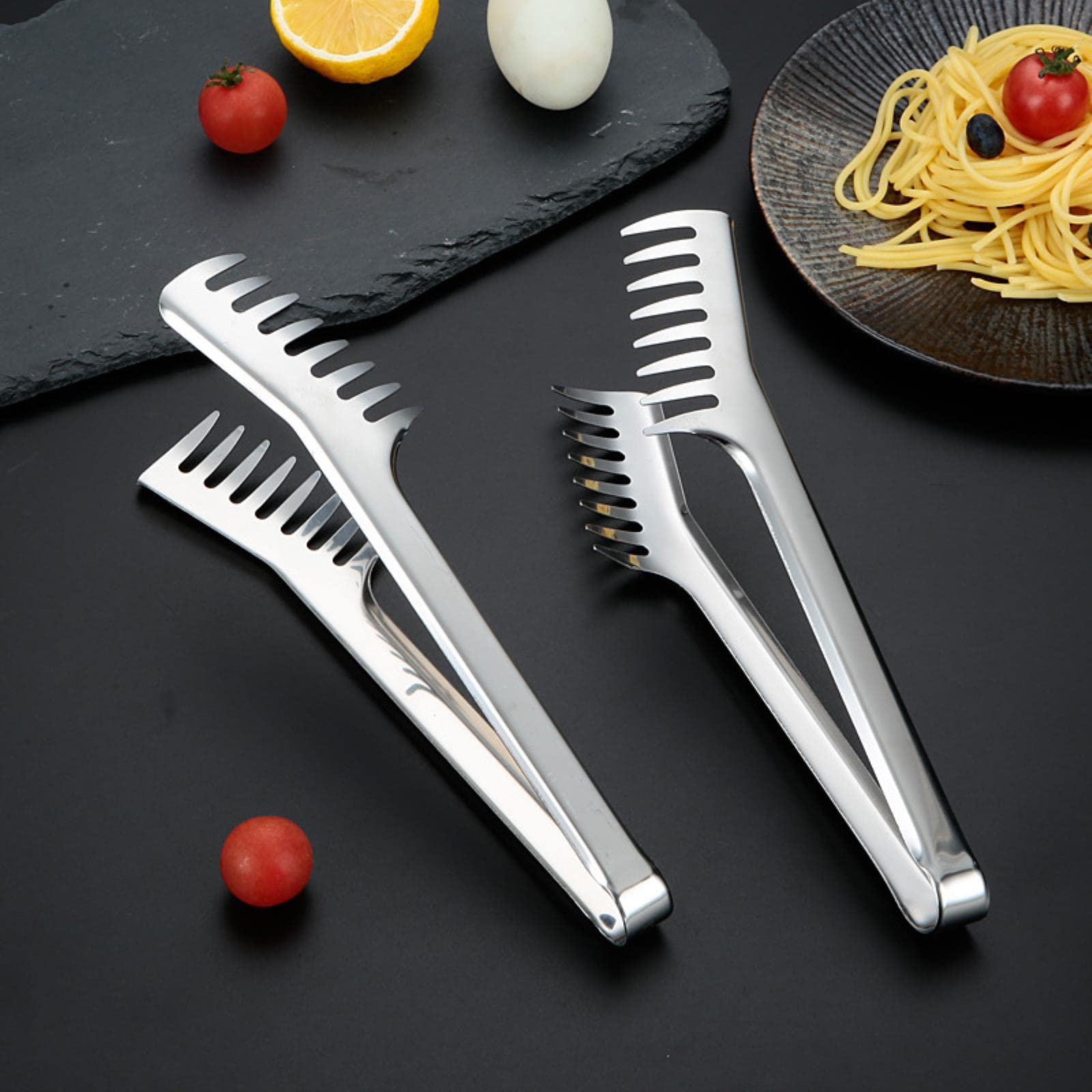 Pinzas para Fideos de Acero Inoxidable de 23 cm, Pinzas para Pasta y Espaguetis, Pinzas para Alimentos, Mango de Acero Inoxidable, Utensilios de Cocina, Accesorios de Cocina (23 cm)