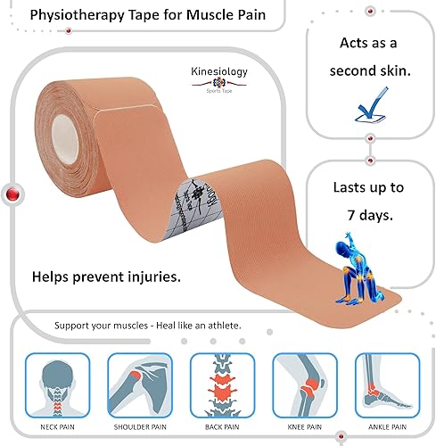Miniatura 7 de Cinta de kinesiología precortada con dispensador, cinta sintética para músculos deportivos, azul, rollo de 16.4ft, 20 tiras, cinta de fisioterapia