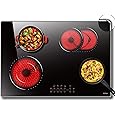 Hobsir Electric Cooktop 36 Inch, Electric Stove Top Burner, 4 Burners 36 Cooktop, 6800W Drop-in Electric Ceramic Stove with Glass Metal Frame, Timer, Safety Lock, 220-240V, Hard Wired (No Plug)