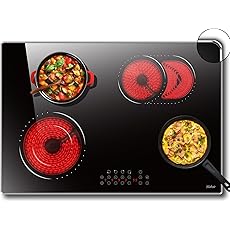 Hobsir Electric Cooktop 36 Inch, Electric Stove Top Burner, 4 Burners 36 Cooktop, 6800W Drop-in Electric Ceramic Stove with Glass Metal Frame, Timer, Safety Lock, 220-240V, Hard Wired (No Plug)