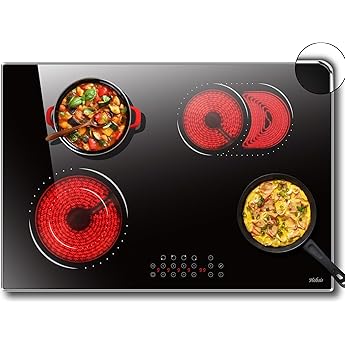Hobsir Electric Cooktop 36 Inch, Electric Stove Top Burner, 4 Burners 36 Cooktop, 6800W Drop-in Electric Ceramic Stove with Glass Metal Frame, Timer, Safety Lock, 220-240V, Hard Wired (No Plug)