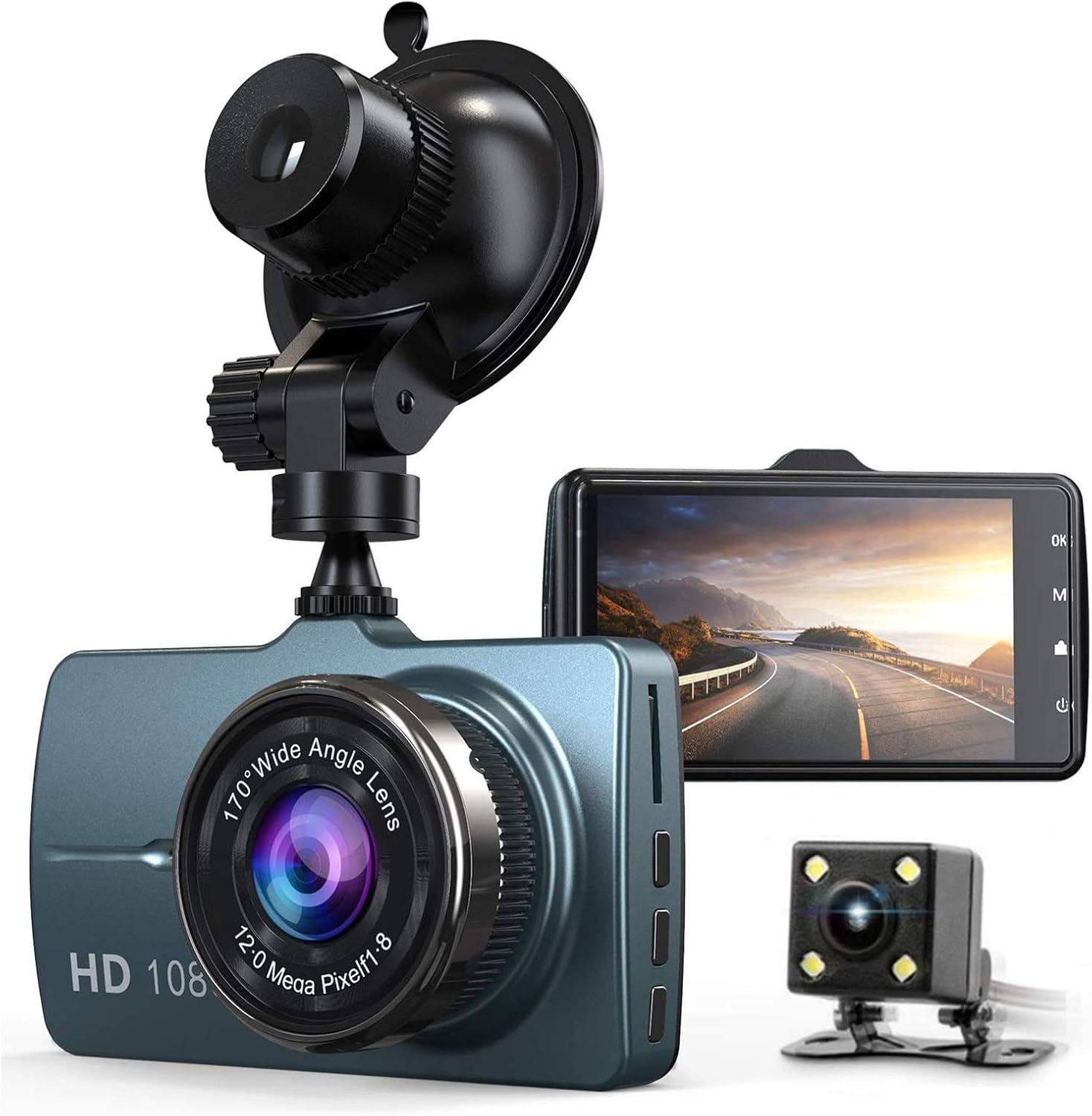Dash Cam Front and Rear Car Camera 1080P 3.2" Dashboard Camera with 32GB SD Card, 170°Wide Angle,Power Strip Surge Protector 6FT Extension Cord 12 AC Outlet with Surge Protector