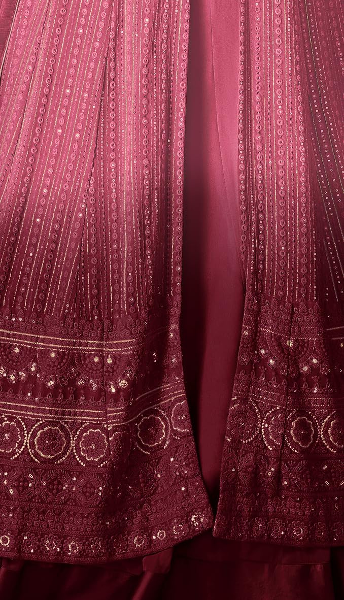 RUDRAPRAYAG Georgette and Santoon Anarkali Long Gown for Women | Semi Stitched Anarkali Gown for Women | Gown in Clothing & Accessories Pink_Free Size 4