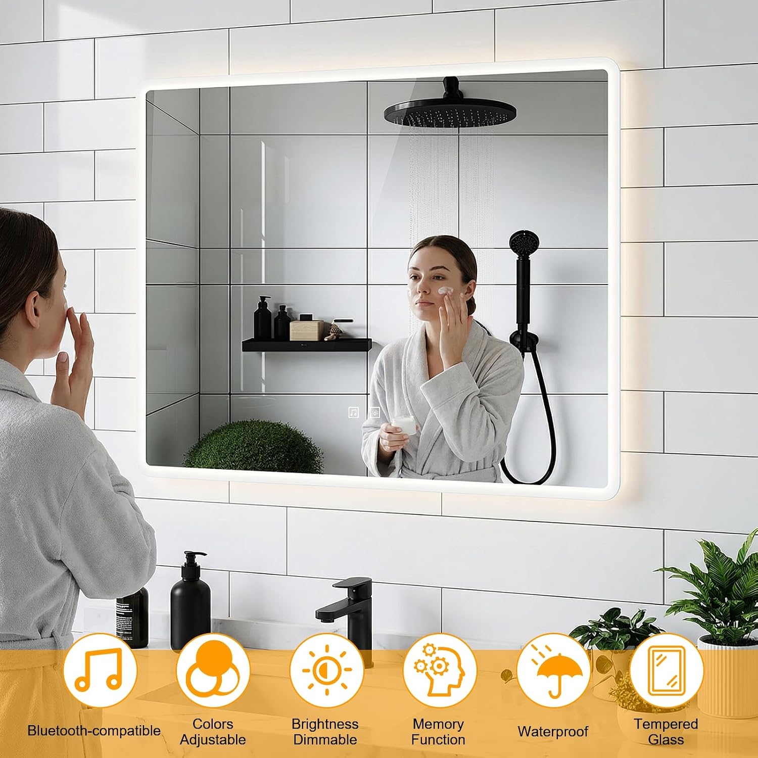 ZenCraft Smart Bathroom Mirror Light, LED Wall-Mounted Mirror with Dual Speakers, Anti-Fog Tempered Glass, Dimmable Touch Control 70x90cm