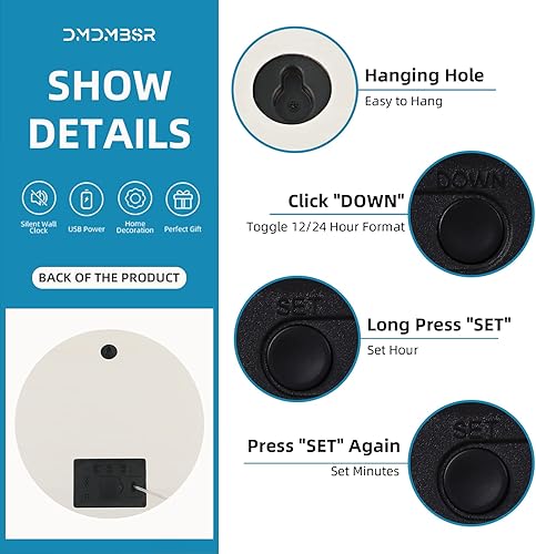 Miniatura 5 de Digital Wall Clock, USB Powered Vintage Plank Stripes Design, 1224Hr Wall Mounted Digital Clock, LED Wooden Silent Wall Clock for Kitchen Living