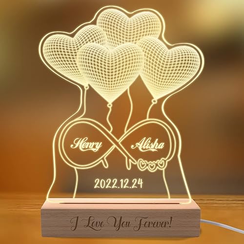 Miniatura 1 de Uoffice5 Lámpara de noche personalizada con base  Lámpara acrílica personalizada para regalo para su aniversario  Regalos del día de San Valentín