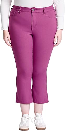 YMI Jeans Women's Plus Hyperstretch Cropped Kick Flare Pants, Jazberry, 3X