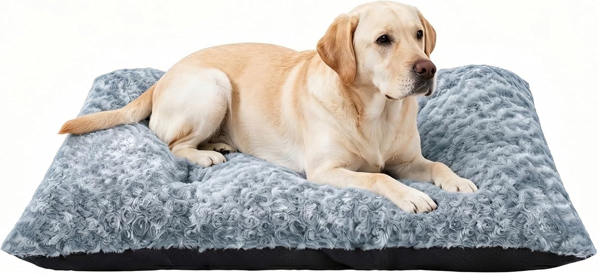 Cama para Perros Cama Lavable para Mascotas, Cama para Jaula para Perros, Cojín Lavable con Fondo Antideslizante, Cama para Mascotas Calmante y Antiansiedad con Fondo Antideslizante para Perros y Gatos Medianos y Grandes, Azul Mar (L)