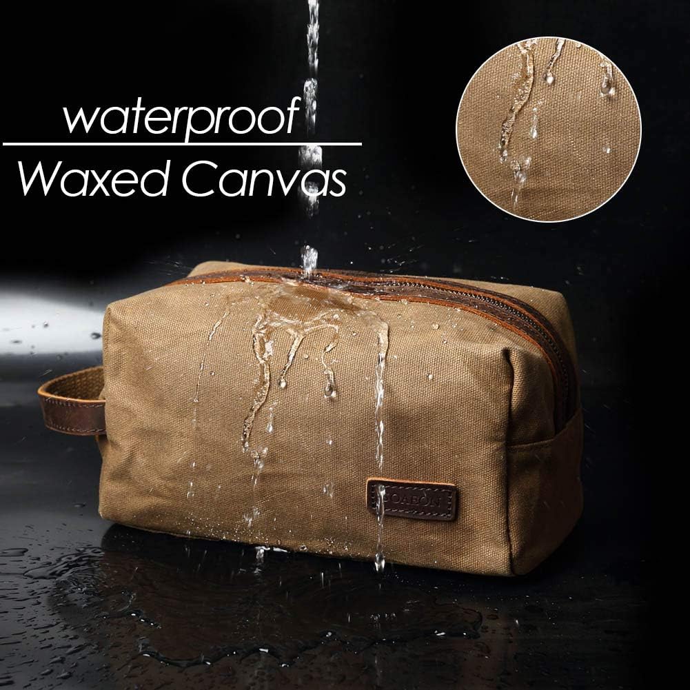 Toiletry Bag for Men Canvas Dopp kit Shaving bag - Overnight bag Hanging Leather Travel Size Toiletries