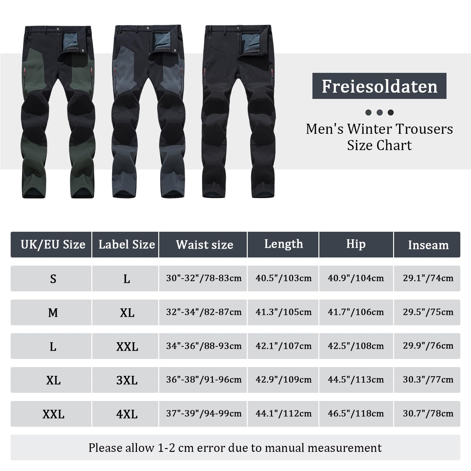 Uomo Outdoor Foderati in Pile Pantaloni Invernali Resistenti all'Acqua per la Pesca Passeggiate Escursioni Softshell Pantaloni da Sci