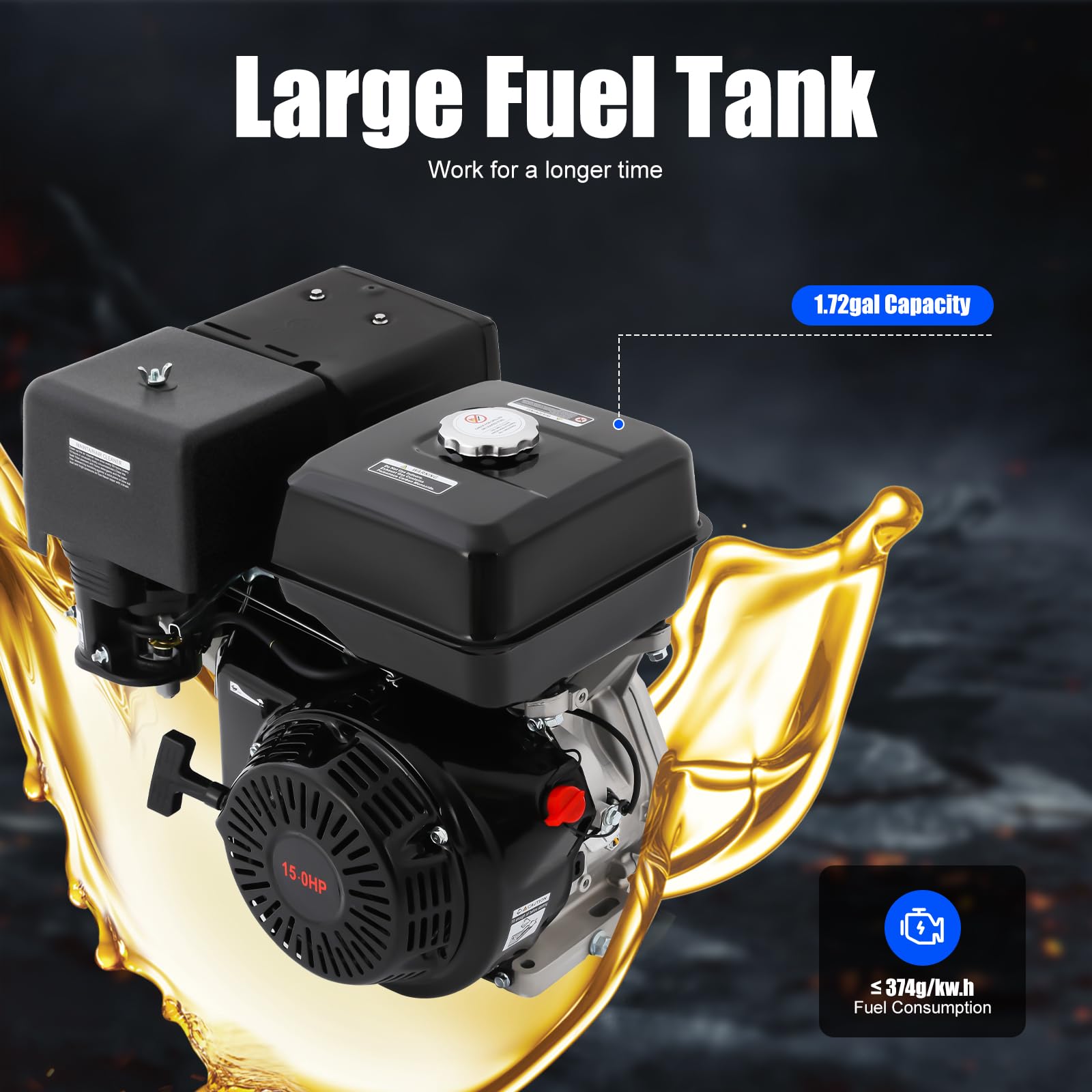 Motor de gasolina de 15 CV, 4 tiempos, 420 cc, monocilindro, motor de gasolina, motor de carga pesada, motor de karting, motor industrial de 3600 rpm, arranque por cable, motor de accionamiento