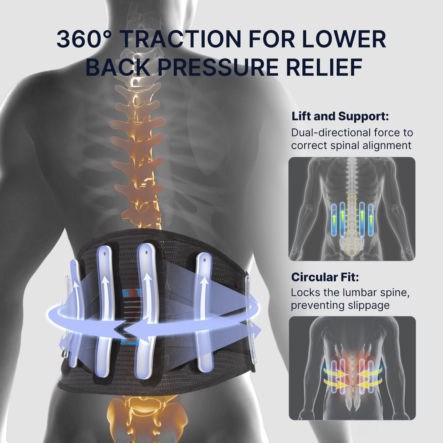 Fit Geno Back Brace for Lower Back Pain Men & Women: Adjustable Lumbar Support Brace for Pain Relief - Breathable Waist Belt for Comfort - M