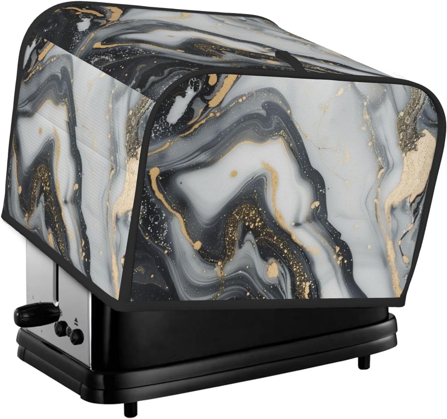 Black Grey Marble Toaster Cover 4 Slice Dustproof Small Kitchen Appliance Covers Waterproof Bread Machine Cover Fingerprint Protector Washable Toaster Oven Cover