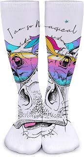 Lsjuee Cute Cow with Unicorn Horns Unisex Compression Socks Thick High Socks Warmer Long Socks