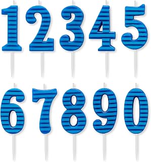 Papyrus Number Birthday Candles Pack, Blue Stripes (10-Count)