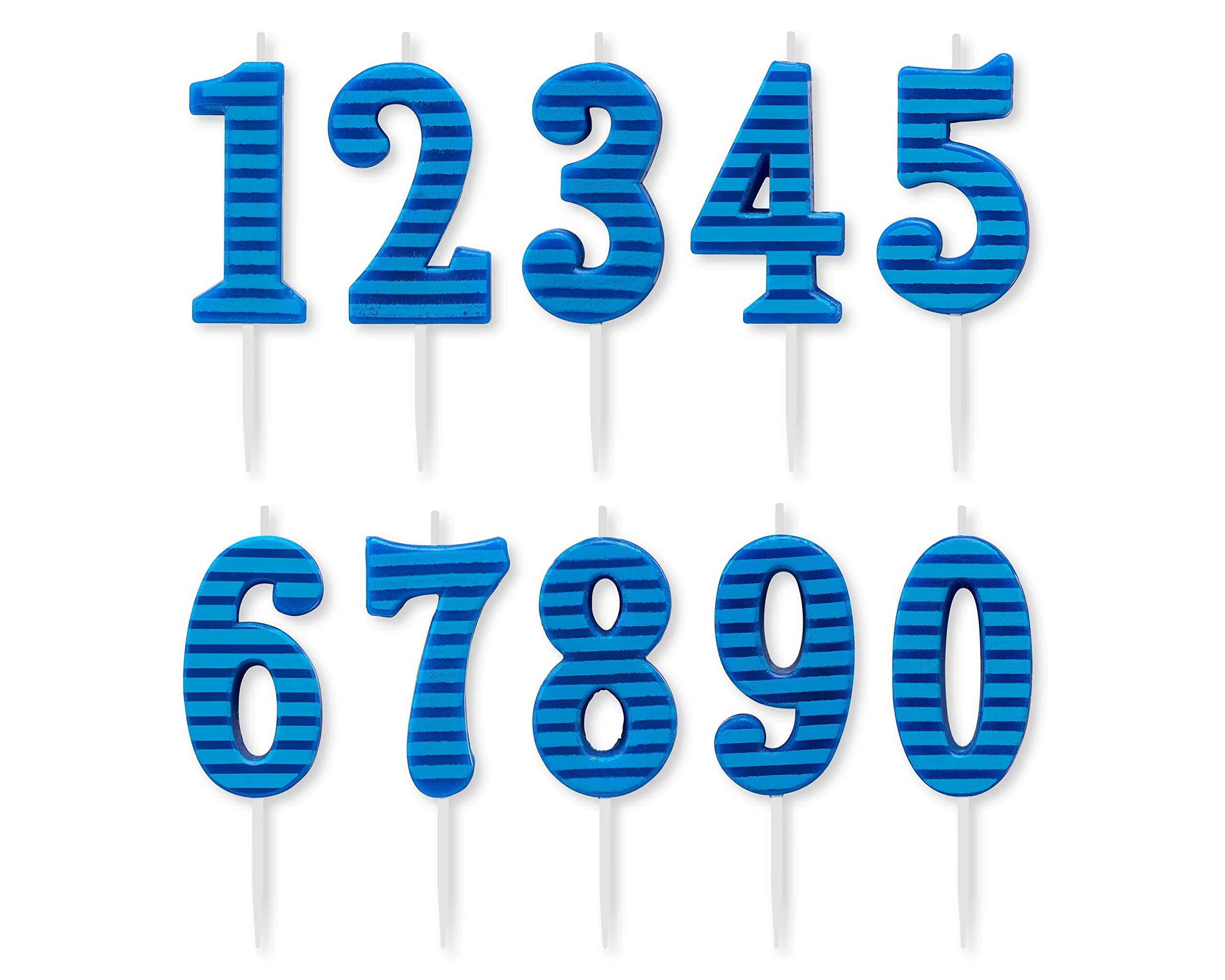 Papyrus Number Birthday Candles Pack, Blue Stripes (10-Count)