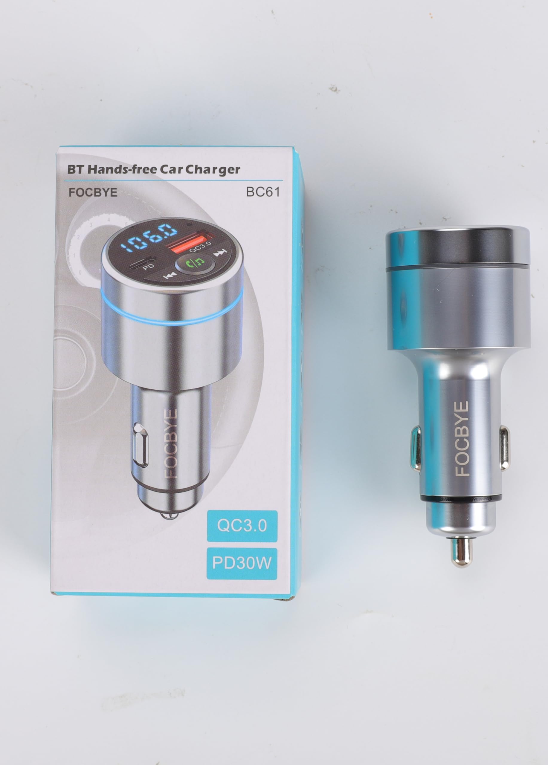 FM-Transmitter für Auto Bluetooth 5.3, FOCBYE [All Metal] PD 20W und QC3.0 Schnelles Autoladegerät 18W Wireless FM-Radio Bluetooth Auto Adapter Geräuschunterdrückung Hände Telefonieren