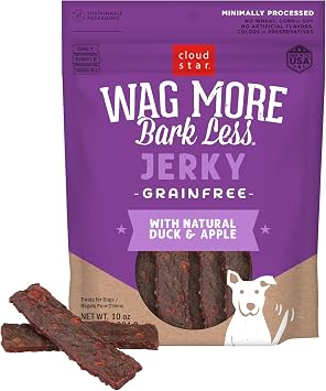 Cloud Star Wag More Bark Less Jerky Dog Treats Duck & Apple, 10 oz