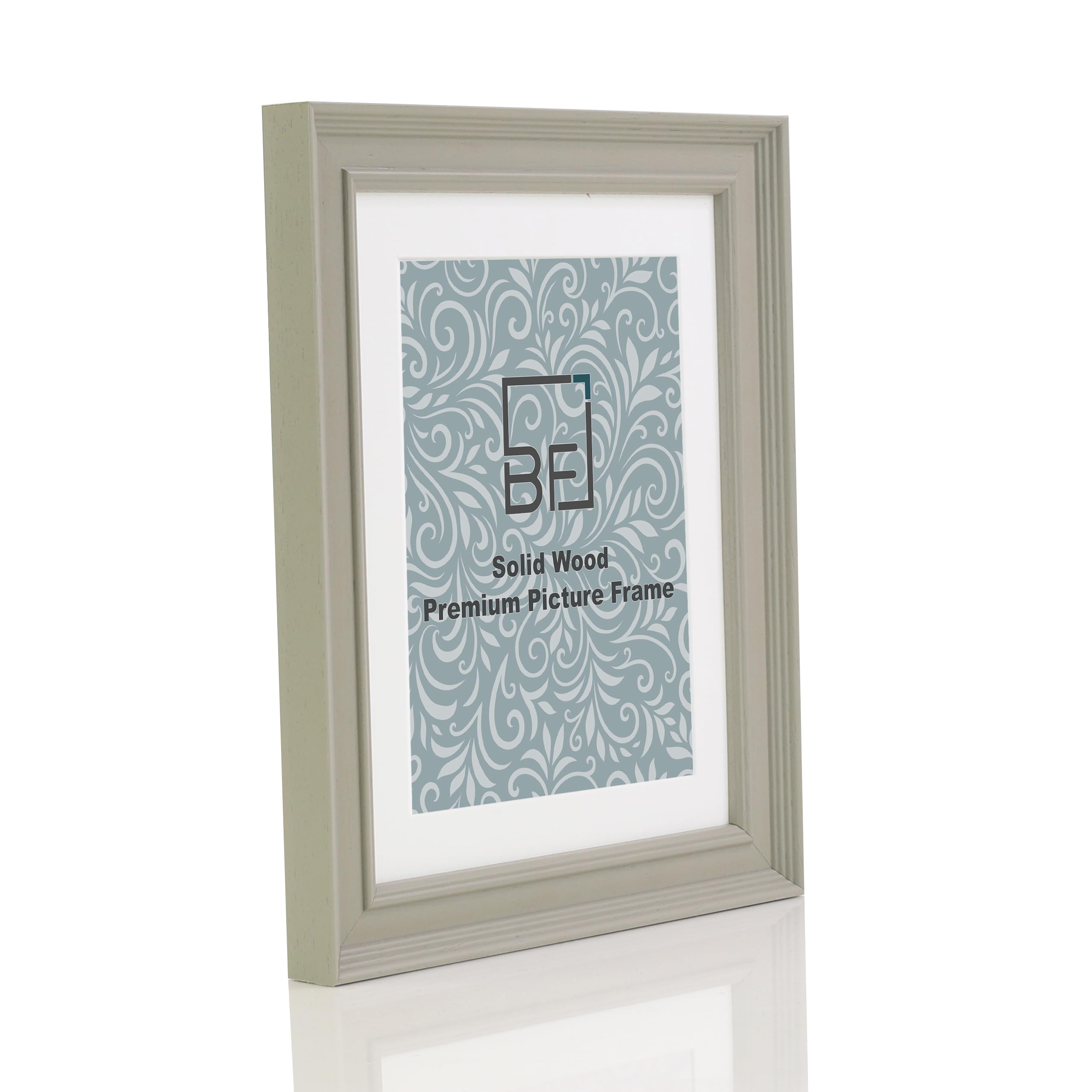 Boldon Framing - 40x40cm Beige Solid Wood Painted Picture Frame With White Mount To Fit 30x30cm Picture, Modern Stepped Profile Wall Mounted Safety Glazing