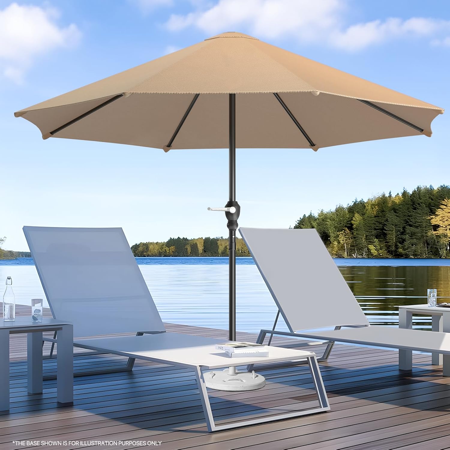 Magshion 9FT Outdoor Market Patio Umbrella, Large Waterproof Sun Umbrella with Crank Lift & 8 Steel Ribs, Sturdy Pole for Garden, Deck, Backyard & Pool