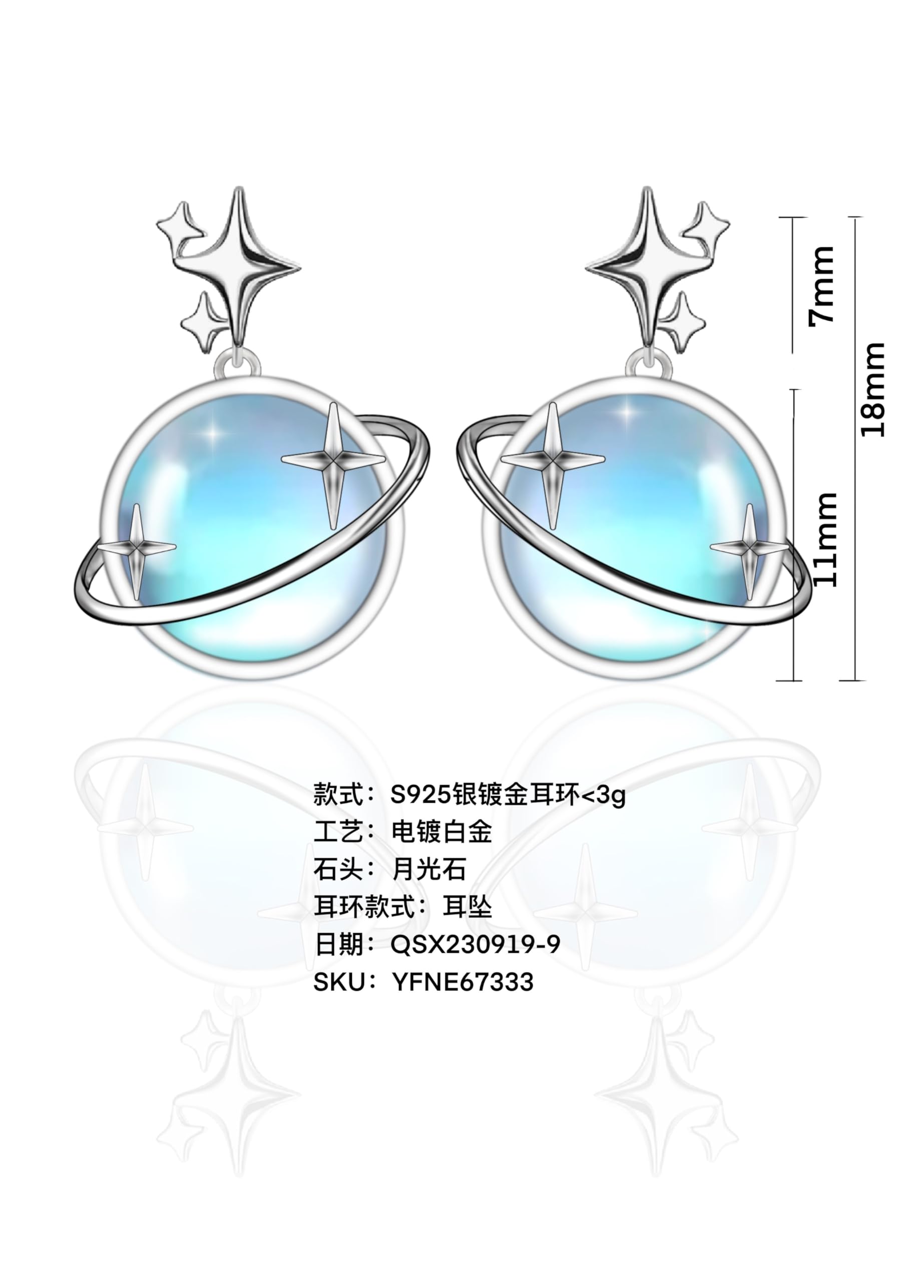 Sole Luna Stella Orecchini d'argento Sterling Dangle Goccia Gioielli Regali per le donne Ragazze