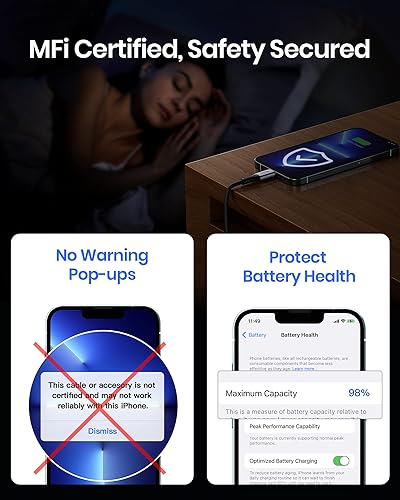 Miniatura 4 de Cable USB C a Lightning [6.6 pies, paquete de 2 unidades con certificación Apple MFi] Cable de carga de nailon trenzado para iPhone, cables de carga