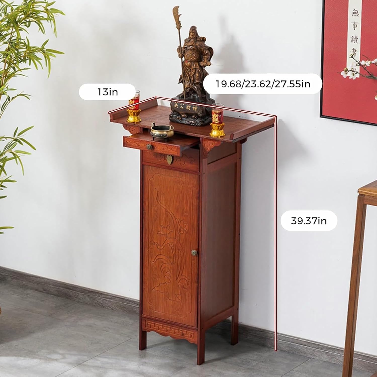 Buddha Altar,Personal Shrine Altar Table,Bamboo Altar Table, Meditation Table with Drawers and Storage, Chinese Cabinet Pedestal Offering Table for Living Room